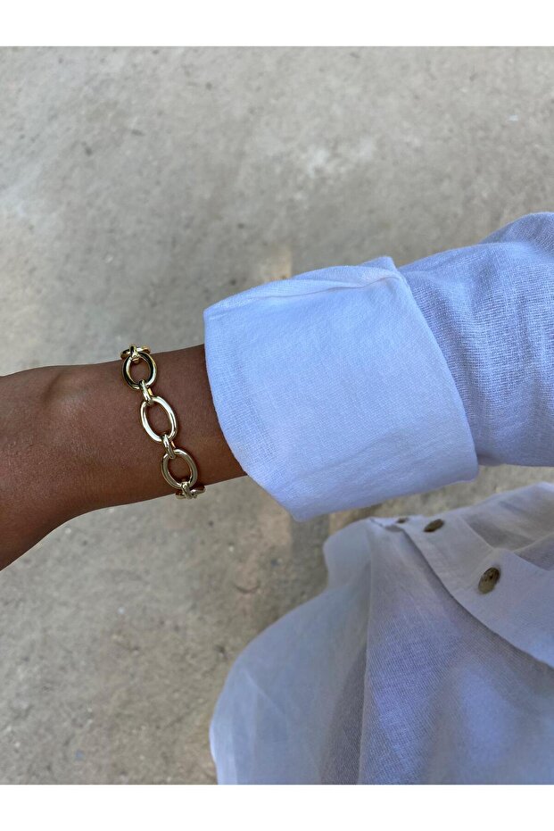 Xuping Oval Ring Detailed Basic Gold Bracelet
