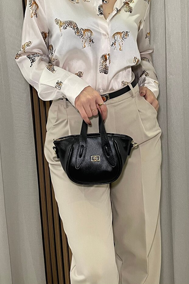 Women's Black Handbag - Adjustable Long Strap, Stylish and Elegant - Fibag