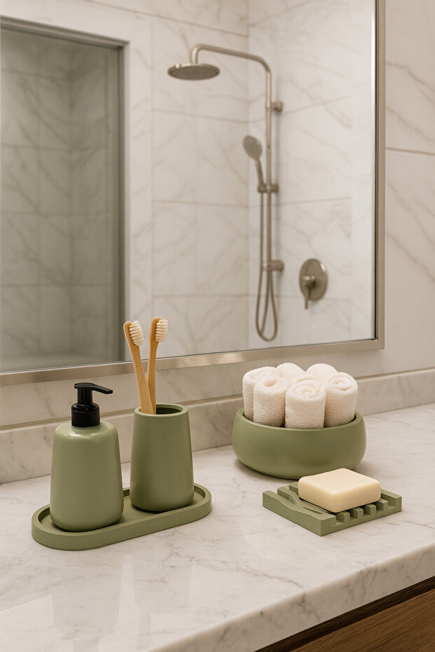 Decorative 5 Piece Bohemian Style Bathroom Set Liquid Soap Dispenser Solid Soap Holder Toothbrush Holder Tray and Towel Holder