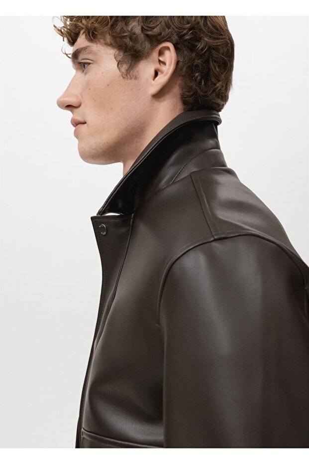 Deri görünümlü cepli ceket - 8