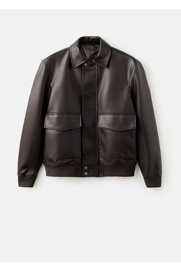 Deri görünümlü cepli ceket - 3