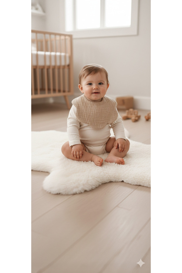 2-Pack Sand Beige, White 100% Cotton 8-Layer Muslin Baby Drool Bib/Collar/Nickel Free Snap