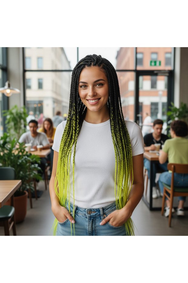 Synthetic ombre hair for african braids and dreadlocks - black / neon yellow