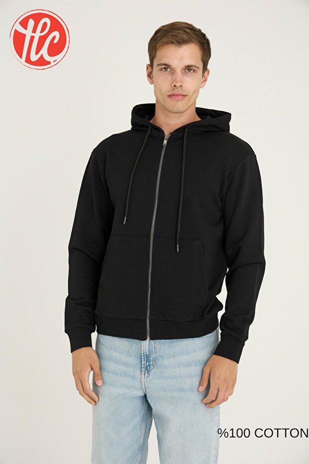 Unisex Relax Fit Comfortable Cut 100% Cotton Inside Without Piping Double Pocket Zippered Hooded Sweatshirt