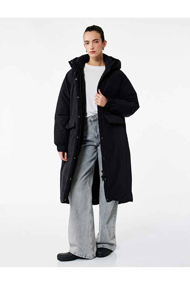 Removable Hooded Long Sleeve Zippered Anorak Water Repellent O Oversized Long Coat