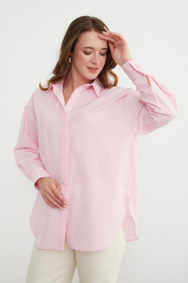 Basic Yırtmaçlı Oversize Gömlek - 4