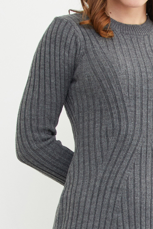 Basic Kol Detaylı Triko Mini Elbise - 8