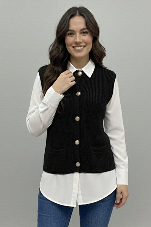 Pocketed Knitwear Vest N495 Black