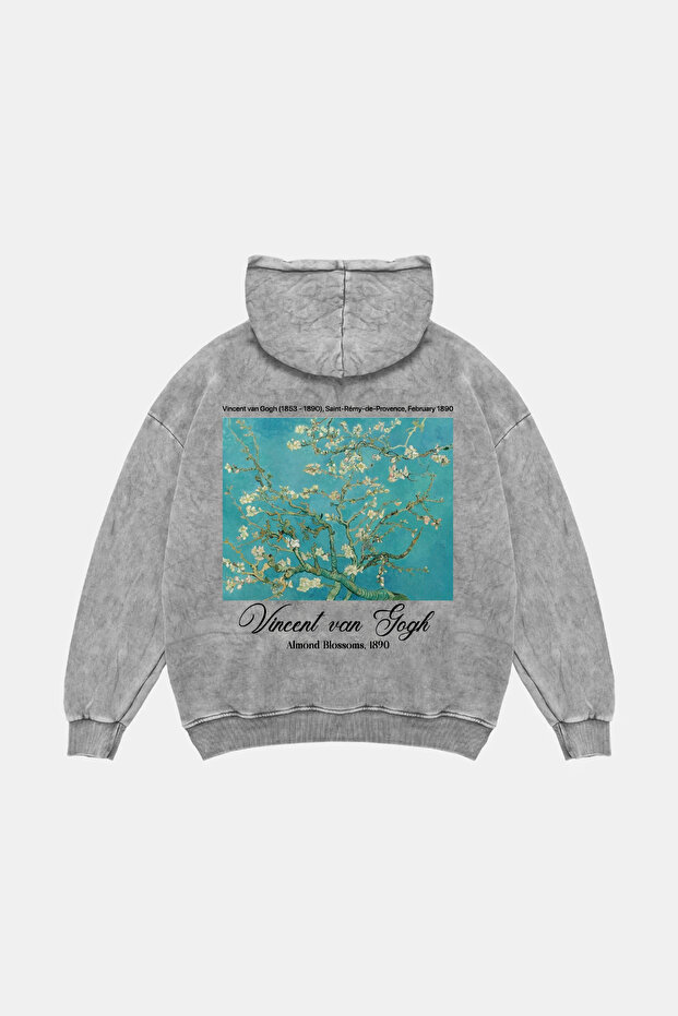 Almond Blossoms Printed Oversized Unisex Washable White Hoodie