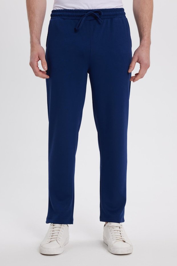 Men's Slim Fit Slim Fit Waist Lace-Up 3-Pocket Wide Leg Navy Blue Sweatpants