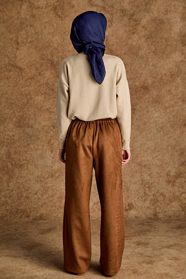 Süet Boru Paça Pantolon - 5