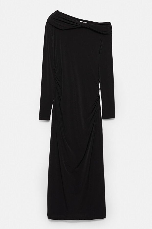 Açık omuzlu midi elbise - 6