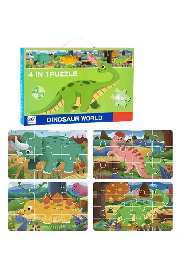 4-in-1 Dinosaur Jigsaw Puzzle – Educational Toy for Kids (6, 9, 12, 16 pieces)