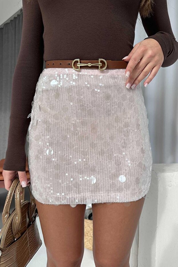 Sequined Women's Skirt - Dusty Pink