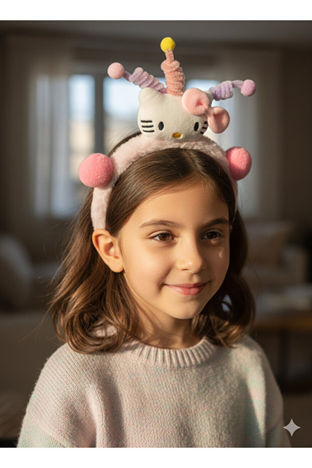 طوق شعر قطيفة بتصميم Hello Kitty