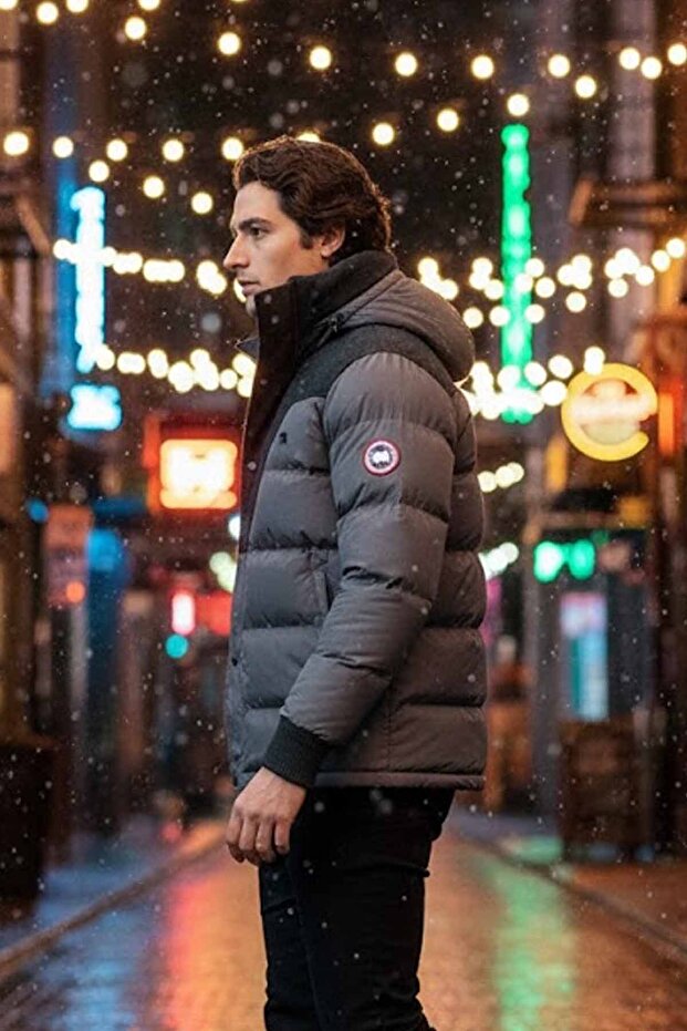 معطف رجالي منفوخ باللون الرمادي - 2