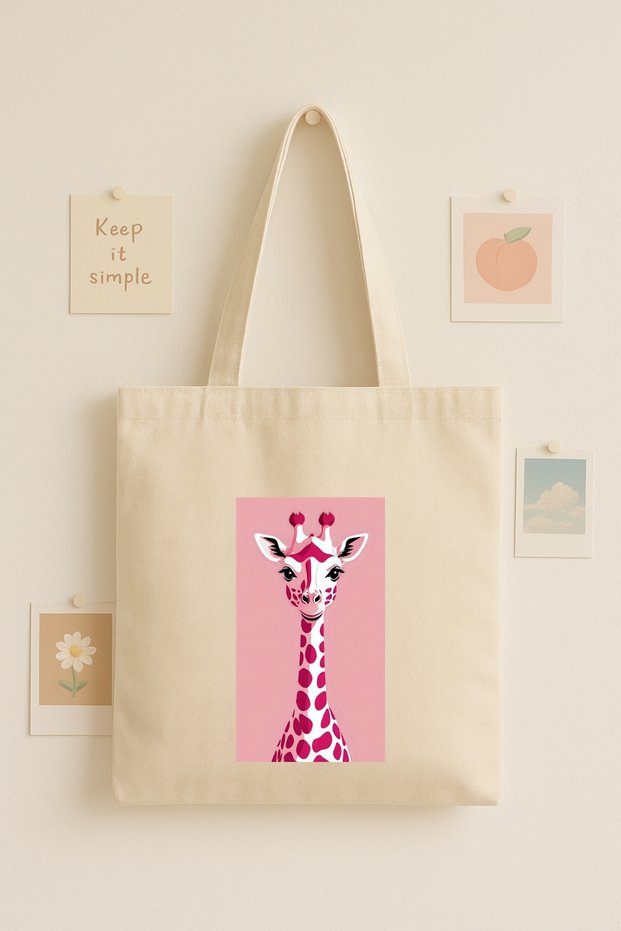 Pink Giraffe Printed Cloth Bag Tote Bag