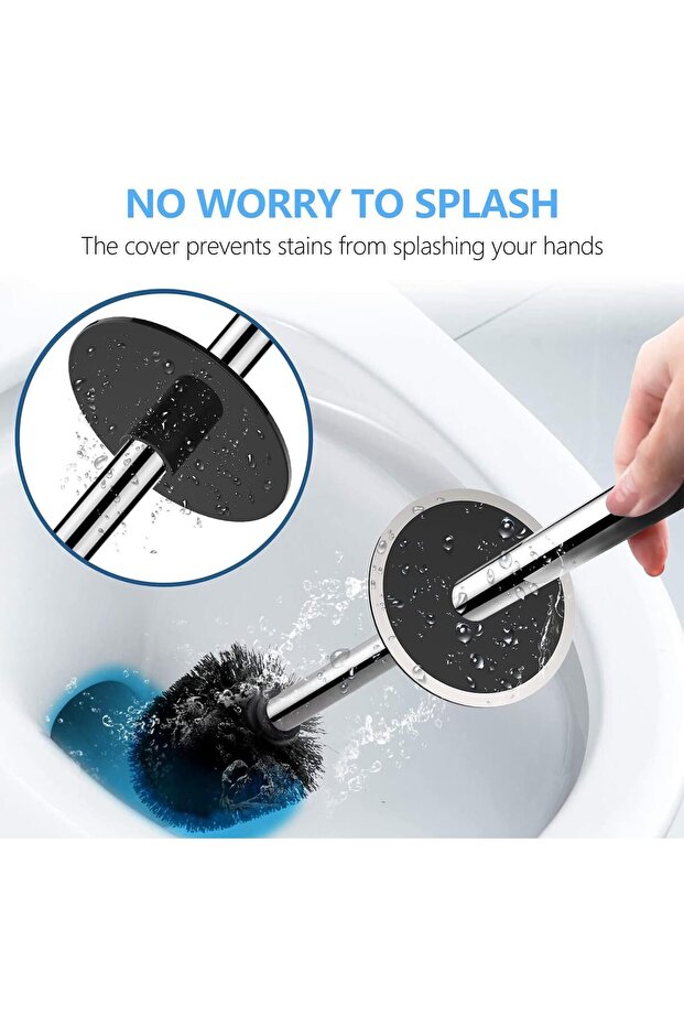 Toilet Brush and Holder Set – Stainless Steel Floor-Standing Brush with TPE Bristles (Bla