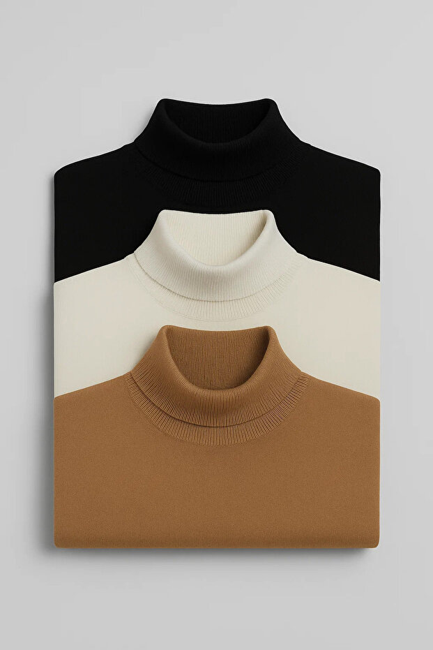 Men's Winter Basic High Neck 3-Piece Knit Sweater