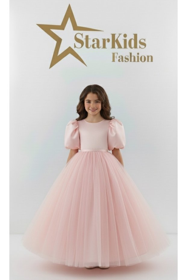 Girl's Powder Pink Princess Dress, Cobalt Blue Elbis with Bow(S)