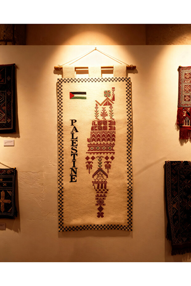 Wall Painting Palestine Tatreez Embroidered Fabric Wall Panel Handmade 31X71 cm