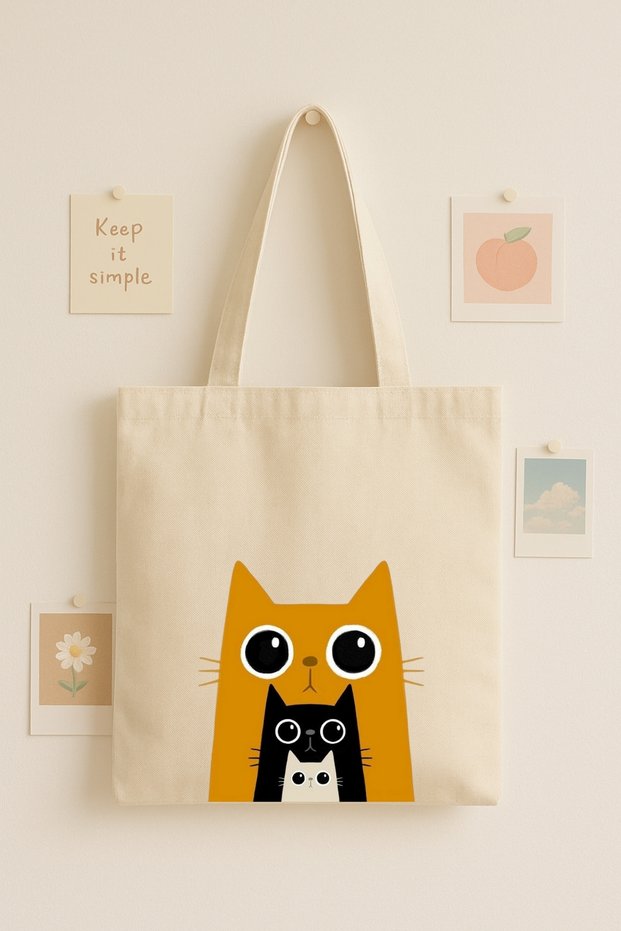 Cute Triple Cat Printed Cloth Bag Tote Bag