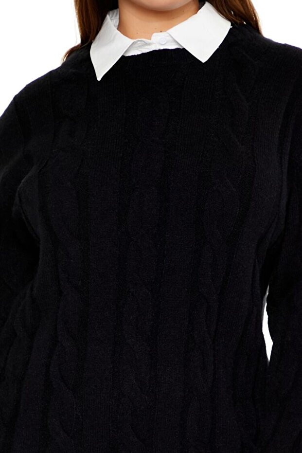 Plus Size Kombin Triko Mini Elbise - 3