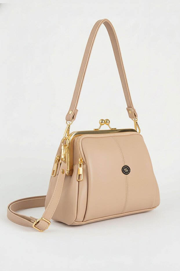 Women's 4-Compartment Lined Handbag & Shoulder Bag with Zipper Closure and 2 Straps (24X18 cm)
