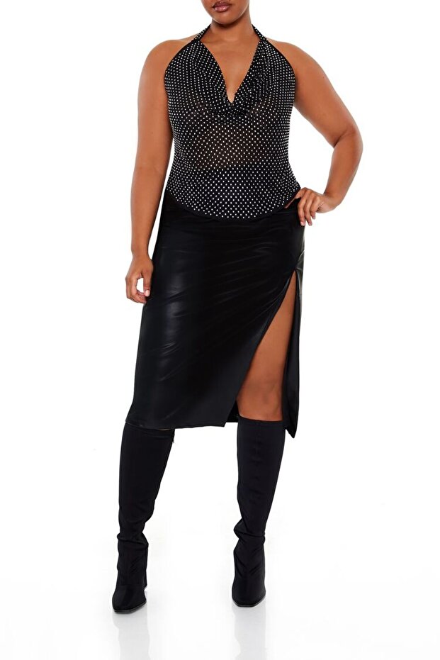 Plus Size Yırtmaç Detaylı Etek - 2