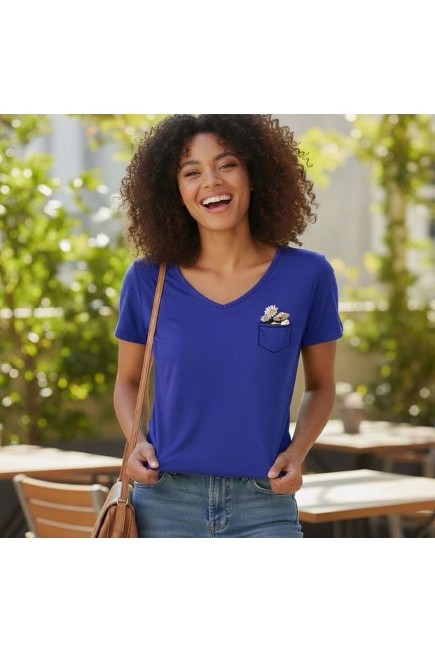 Women's V-Neck Flower Printed T-Shirt
