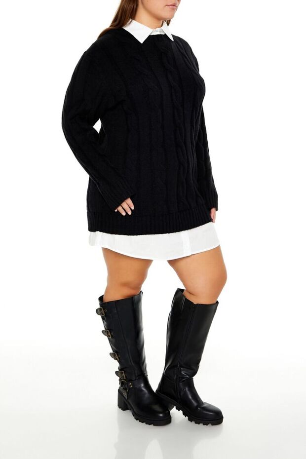 Plus Size Kombin Triko Mini Elbise - 4