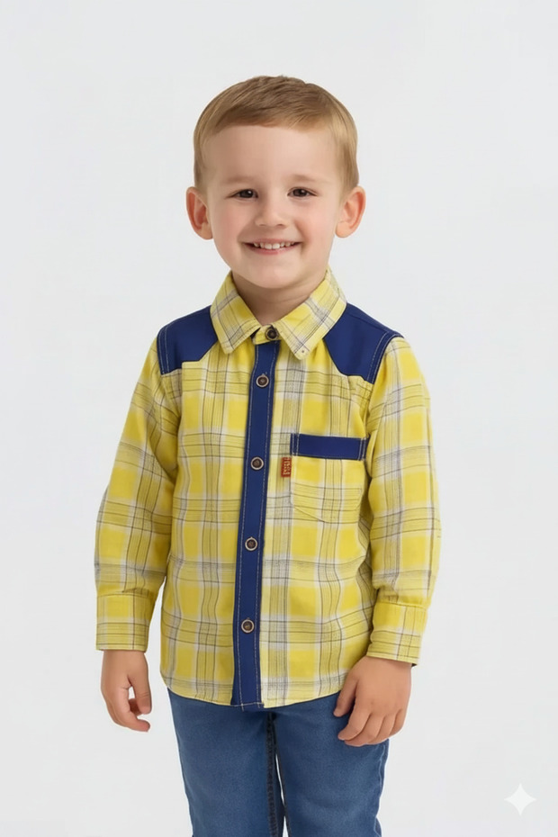 Navy Yoke Mustard Plaid Button-Down Shirt