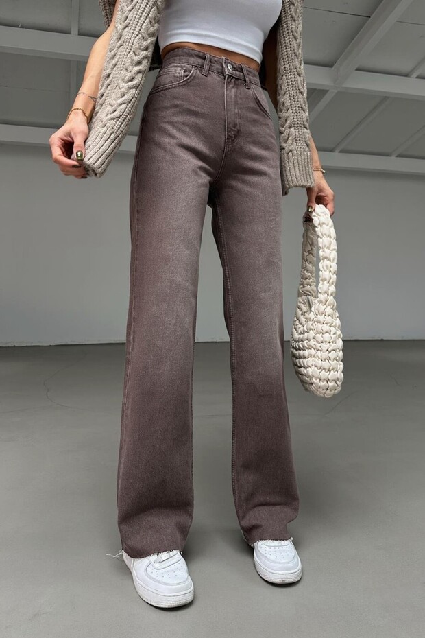 Yikamali Brown Cut-Out Straight Jean Pants Utc003