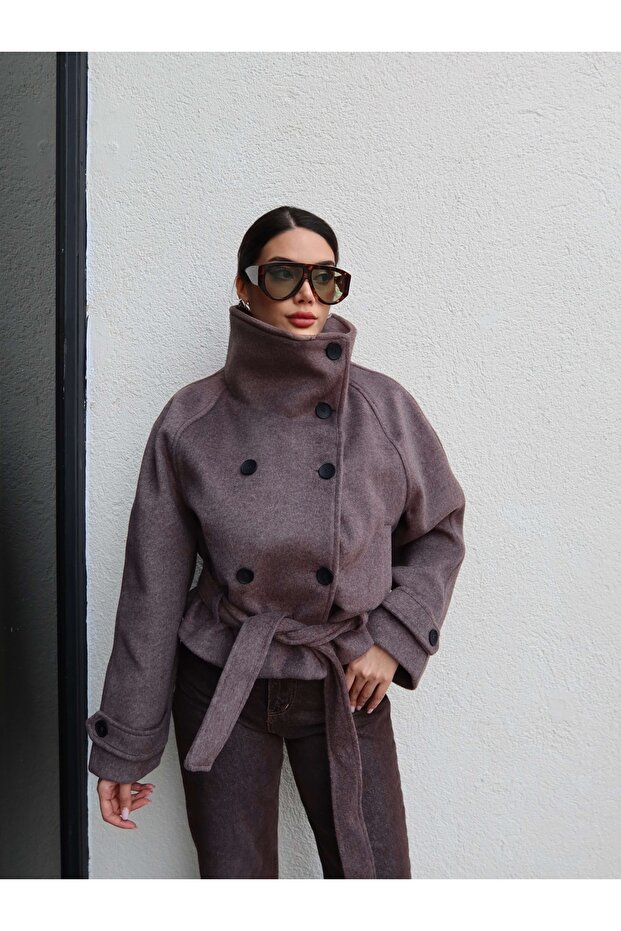 Mock Neck Short Melton Coat