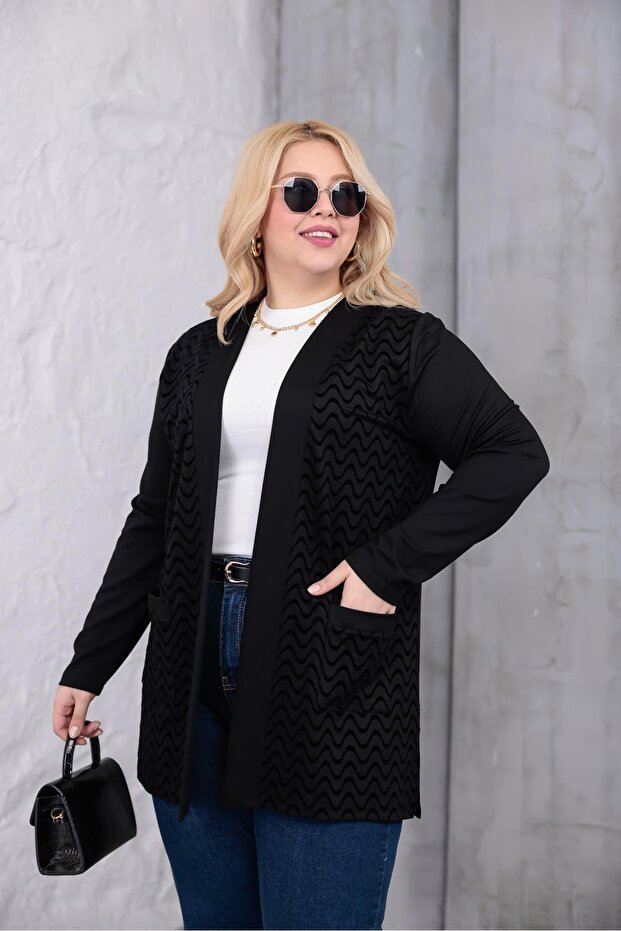 Plus Size Wave Pattern Cardigan - 3