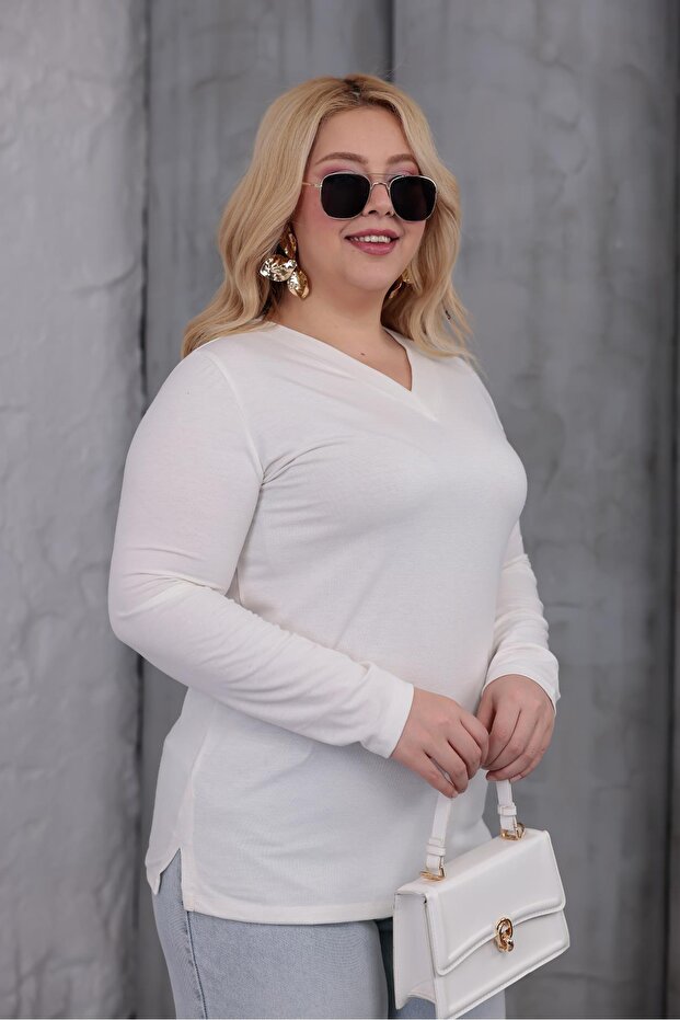 بلوزة كبيرة الحجم ذات رقبة على شكل حرف V - 8