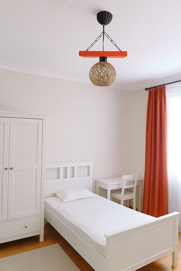 TEKLİ TURUNCU AHŞAP VE HASIR AVİZE - 1