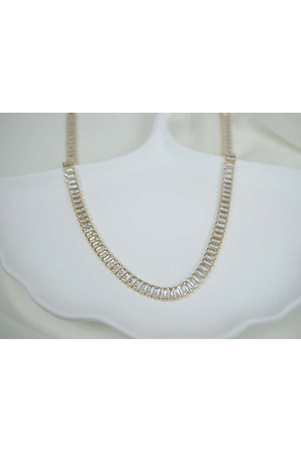 Kol100 Gold Bagette Water Way Necklace - 36 cm + 7 cm Extension