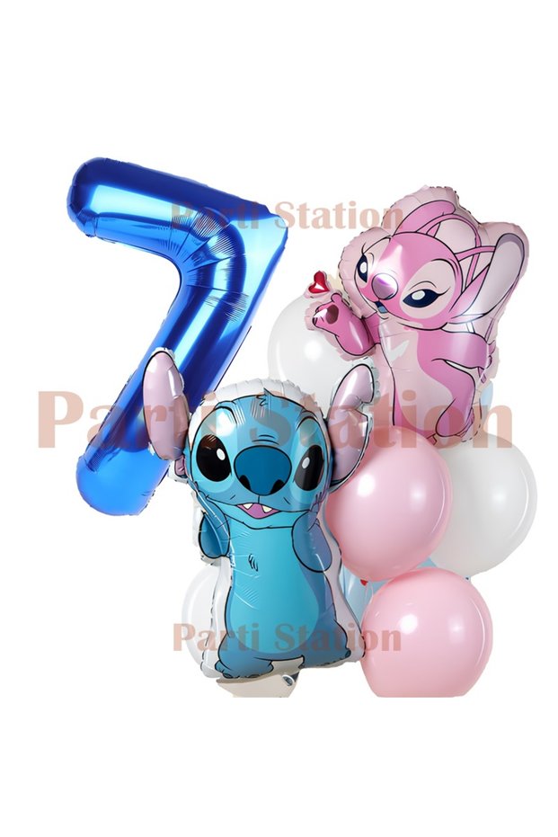 Lilo Stitch and Angel Balloon Set 7 Year Old Birthday Party Balloon Bouquet Set 7 Pieces