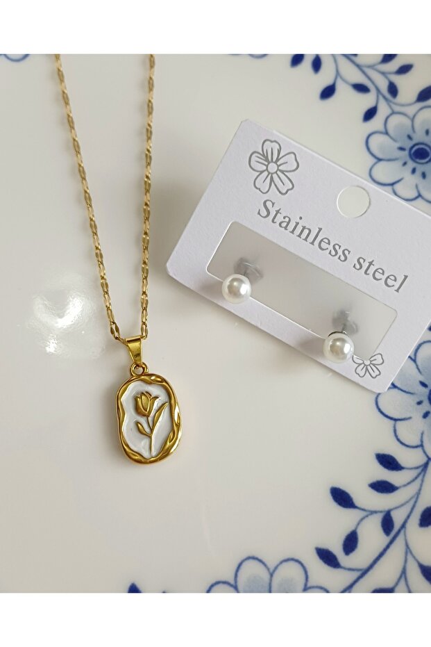 Kolye küpe çelik set - 2