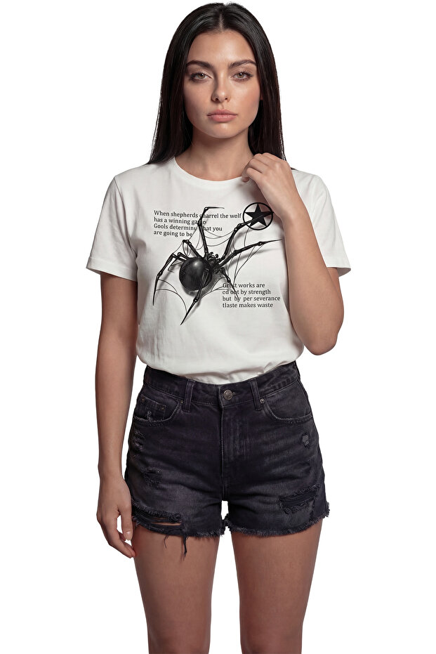 ''Black Widow'' Black Widow Spider Printed 100% Cotton Relaxed Fit Premium Women's T-Shirt