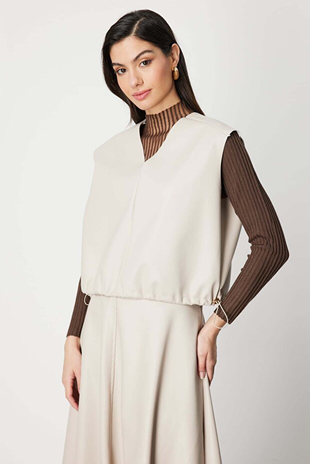 V Yaka Deri Süveter - 2