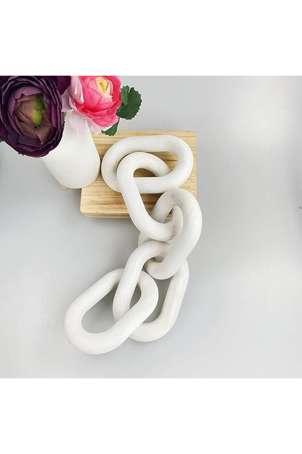 OneDcor Premium Hand Carved Wooden Chain | Pine 5 Link Chain Decor White