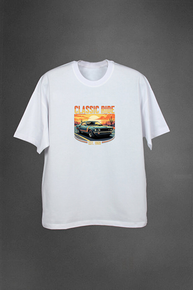 100% Cotton Custom Design Ford Mustang Printed Men's Oversized T-Shirt