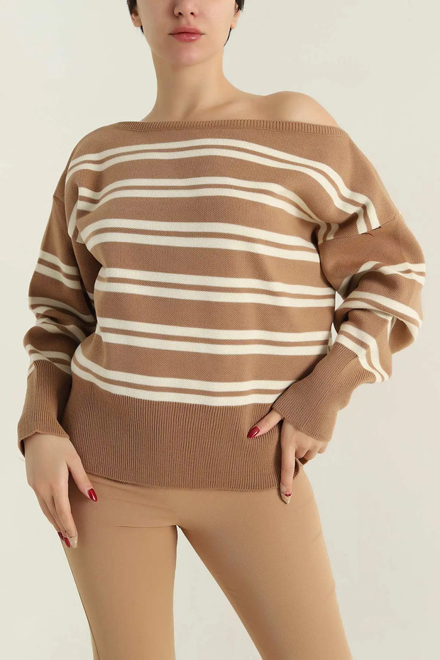 Women's Striped Boat Neck Knitwear Sweater