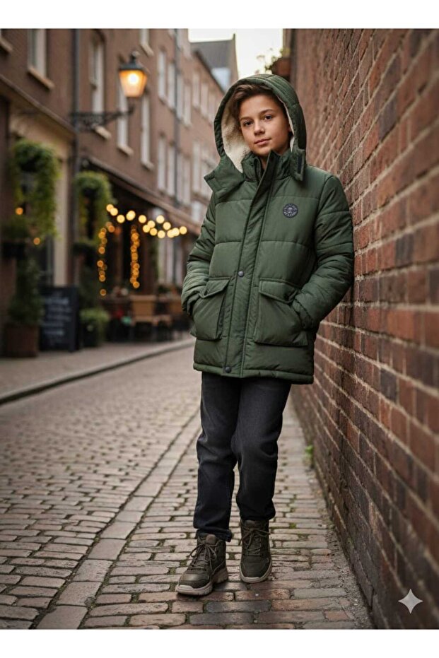 Boy's Hooded Water Repellent Cold Proof Coat