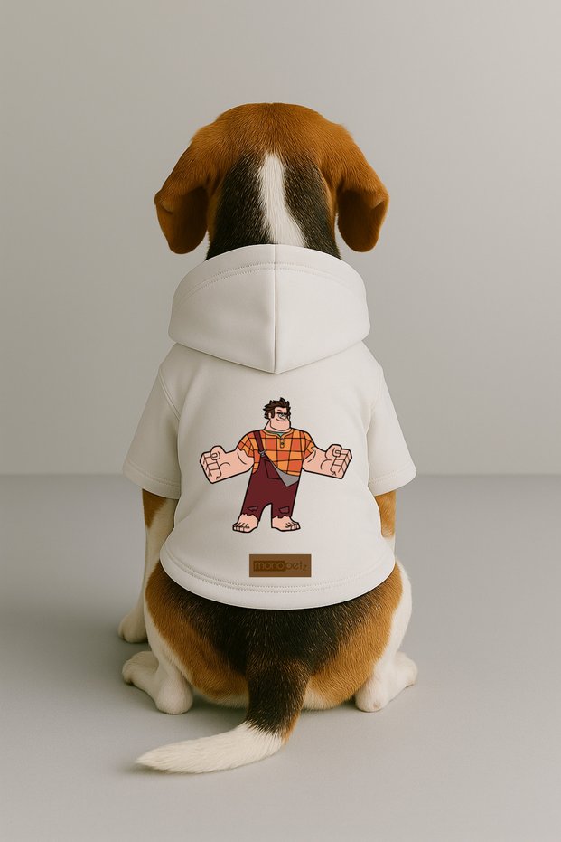 Printed Dog and Cat Clothing & Dress with Fleece Inside - White Color K Hooded Hoodie B484F
