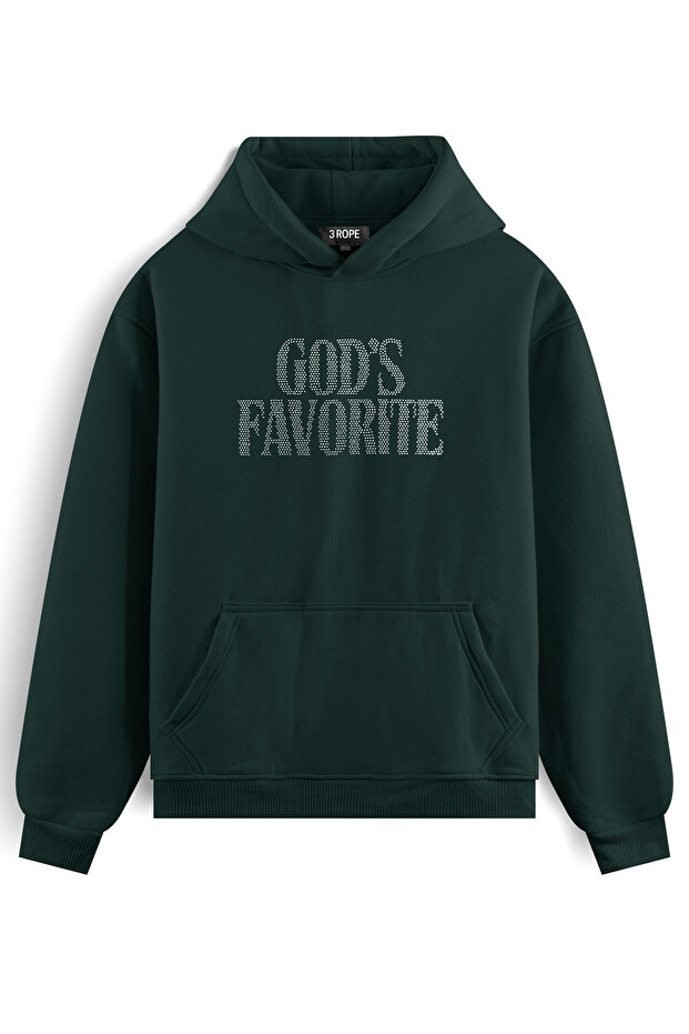 God's Favorite Stone Printed Oversize Hooded Sweatshirt with Fleece Inside Unisex
