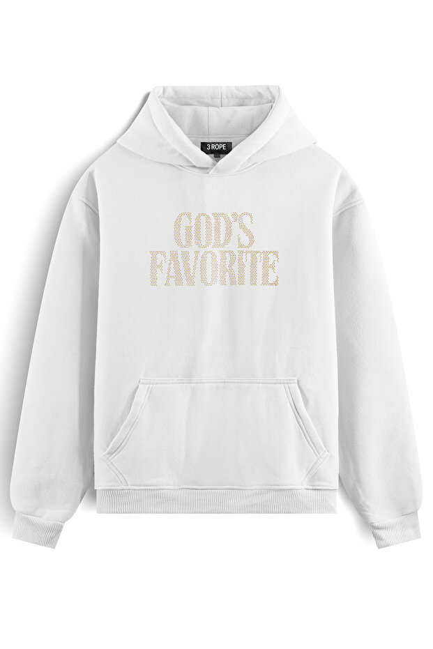 God's Favorite Stone Printed Oversize Hooded Sweatshirt with Fleece Inside Unisex