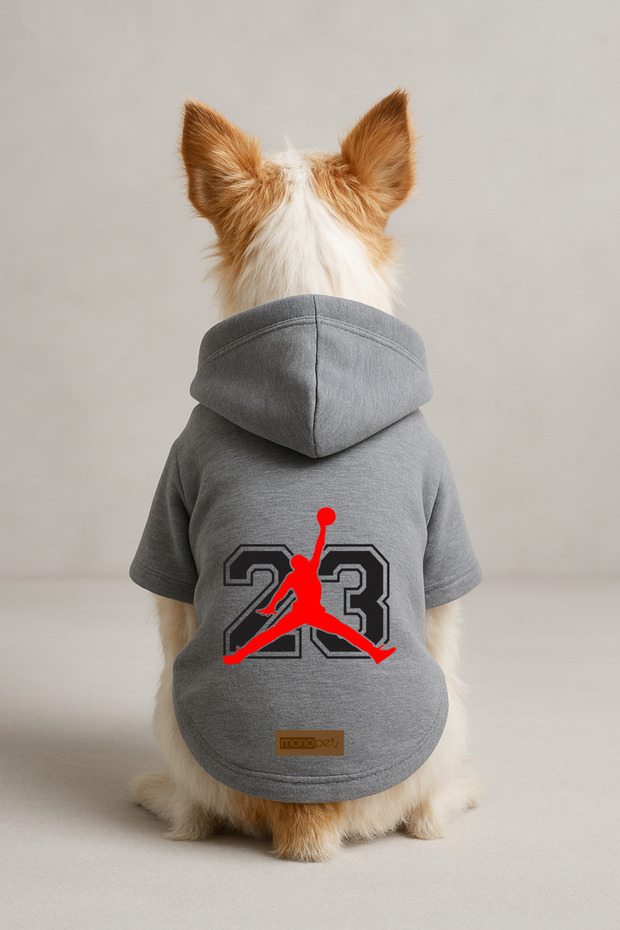 Printed Dog and Cat Clothing & Dress with Fleece Inside - Gray Color K Hooded Hoodie B46A1